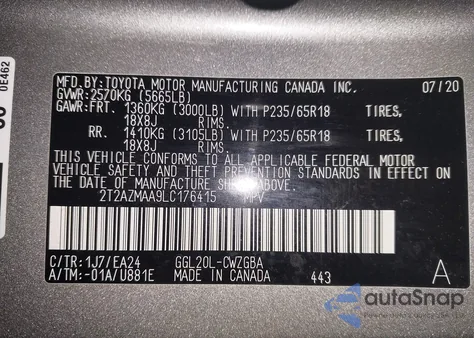 2020 Lexus Rx 350 z USA, uszkodzony, nr VIN 2T2AZMAA9LC176415